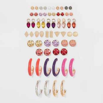 Cubic Zirconia and Hoop Stud Earring Set 30pc - Wild Fable™