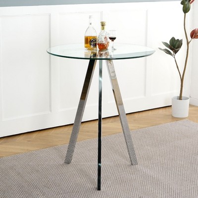 CAVINAS Round Dining Table Kitchen Table Tempered Glass Dining Room Table with Metal Base