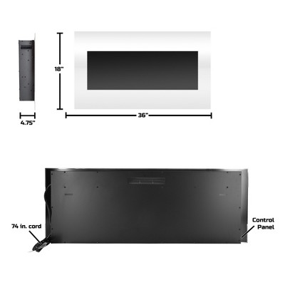 36-Inch White Wall-Mounted Electric Fireplace with LED Flames