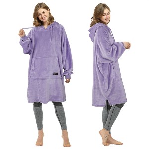 Catalonia Women’s Plush Hoodie Sweatshirt Dress, Casual Snuggly  Pullover Sweater with Kangaroo Pocket, Womens Fall Tops, One Size - 1 of 4