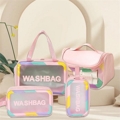Wash Bag 4 Piece PVC+PU Waterproof Wash Bag Portable Large Capacity Transparent Travel Wash Bag Cosmetic Storage Bag Swimming Bag