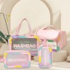 Wash Bag 4 Piece PVC+PU Waterproof Wash Bag Portable Large Capacity Transparent Travel Wash Bag Makeup Bag Swimming Bag Pink - 2 of 4