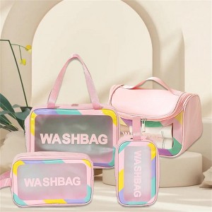 Wash Bag 4 Piece PVC+PU Waterproof Wash Bag Portable Large Capacity Transparent Travel Wash Bag Cosmetic Storage Bag Swimming Bag - 1 of 4
