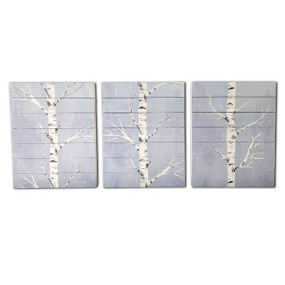 (Set of 3) 16" x 20" Birch Trees Each Print on Planked Wood Wall Sign Panel Blue - Gallery 57