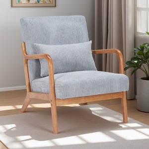 Mid-Century Upholstered Armchair with Pillow and Solid Wood Frame - 1 of 4