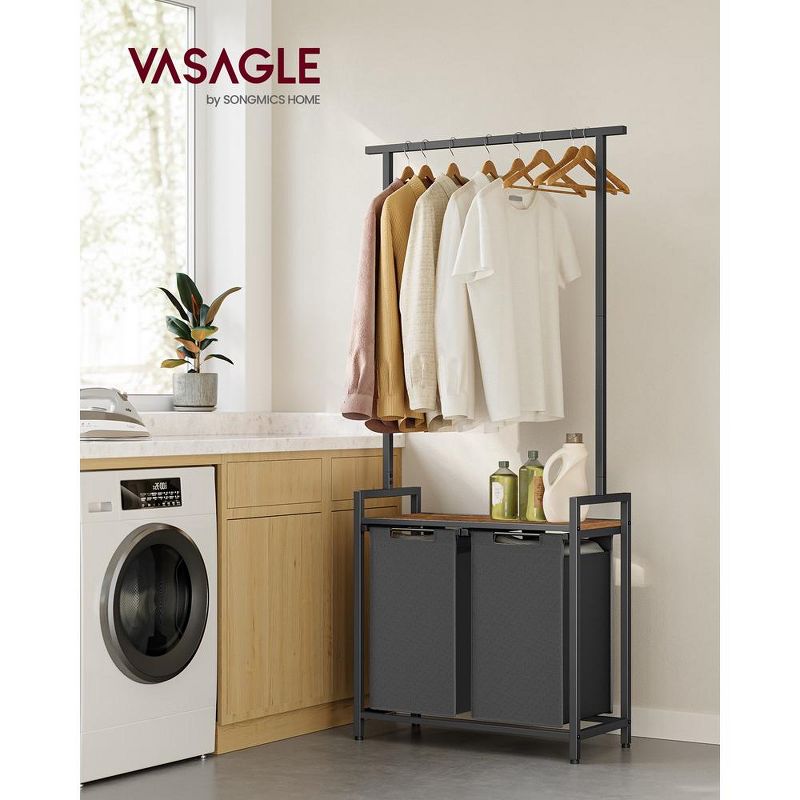 VASAGLE Laundry Hamper Laundry Basket with 2 Pull-Out Bags Laundry Sorter with Shelf, 2 of 9
