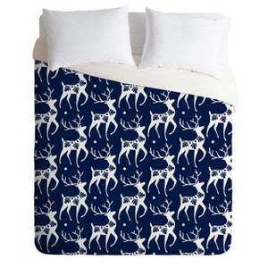 Twin/Twin XL Heather Dutton Dashing Through The Snow Deer Navy Duvet Cover Set Blue - Deny Designs, Size: Twin/Twin Extra Long