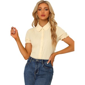 INSPIRE CHIC Women's Short Sleeve Button Down Peter Pan Collar Blouse - 1 of 4