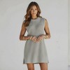 Knit & Lounge Women’s Sleeveless Ribbed Knit Mini Dress with Waist Tie Belt Crew Neck Sweater Dress - 4 of 4