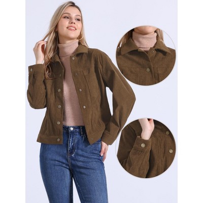 INSPIRE CHIC Women's Corduroy Long Sleeve Lapel Collar Fall Outerwear Button Down Shacket Jackets Small Army Green — фото 2