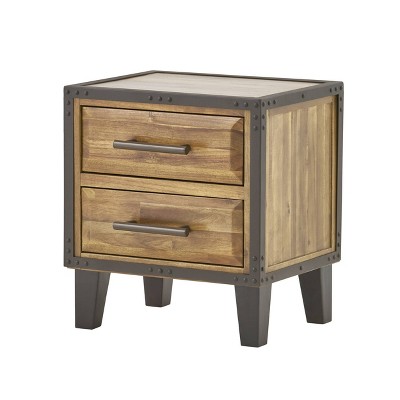Christopher Knight Home Luna Acacia Wood Two Drawer End Table Natural: Rectangular Nightstand, Spot Clean