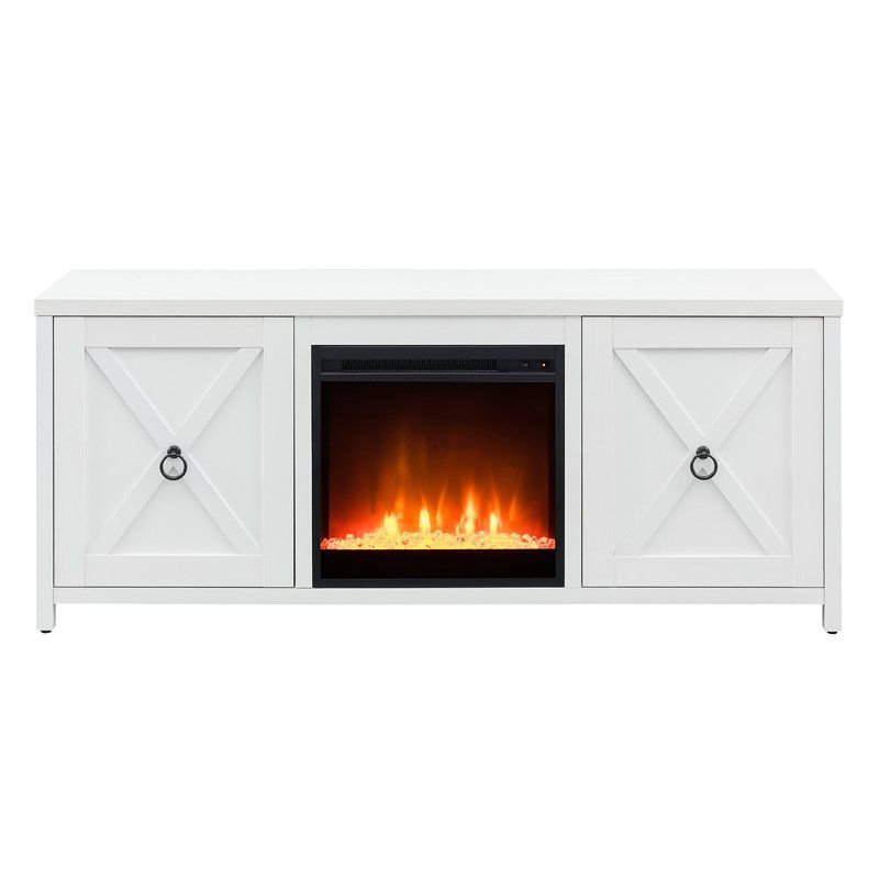 White TV Stand with Crystal Fireplace Insert - Henn&Hart, 3 of 10