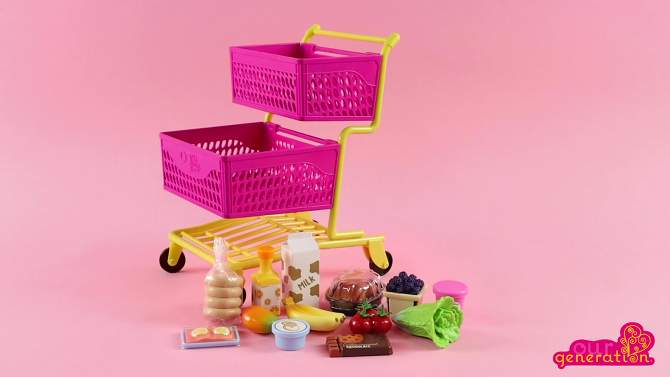 Our Generation Grocery Day Shopping Cart Pink &#38; Yellow Accessory Set for 18&#34; Dolls, 2 of 9, play video