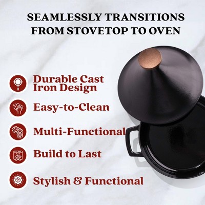 Alva Nori 11-Inch Black Enameled Cast Iron Tagine Pot