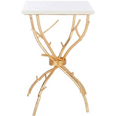 Alexa Gold Branch Base White Marble Top Accent Table