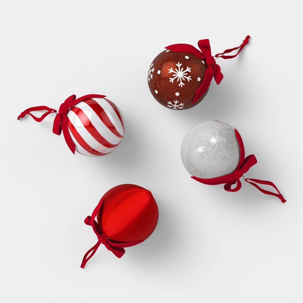 4ct Mixed Finish Christmas Tree Ornament Set Red/Gold - Wondershop™
