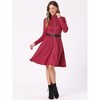 Allegra K Women's Faux Suede Stand Collar Zip-Up Belted Vintage Dresses - 3 of 4