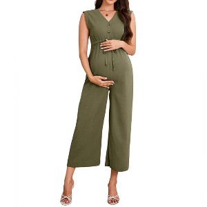 Women's Maternity V Neck Sleeveless Drawstring Waist Wide Leg