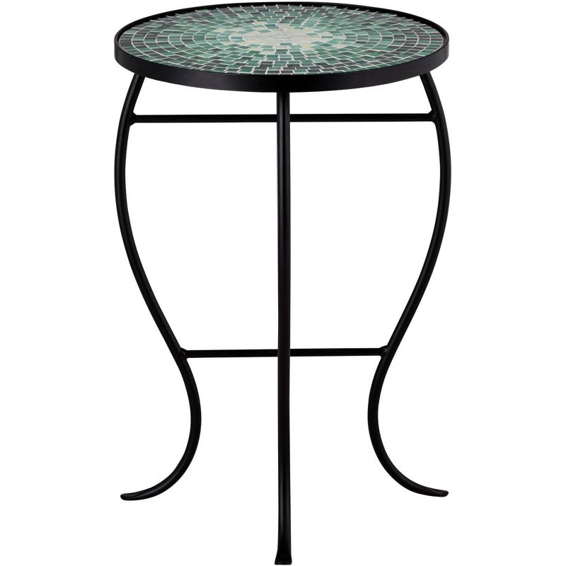 Teal Island Designs Modern Black Round Outdoor Accent Side Tables 14" Wide Set of 2 Green Mosaic Tabletop for Front Porch Patio Home House, 5 of 8