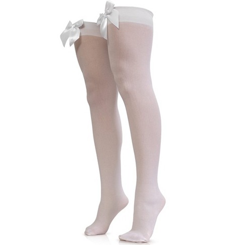 Skeleteen Bow Accent Thigh Highs White