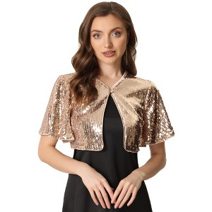 INSPIRE CHIC Women's Sequin Jacket Flared Sleeve Sparkly Bolero Crop Glitter Shrug - 1 of 4