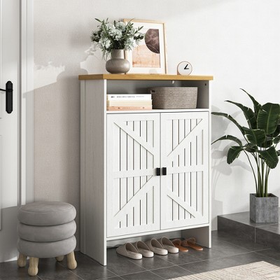 Modern White MDF Shoe Cabinet for Entrance, Hallway, Foyer, Entryway