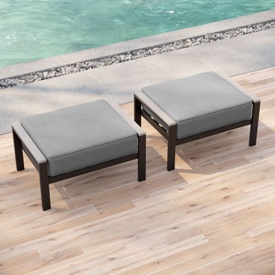 Sonkuki 2-Piece Ottomans with Solution-Dyed Fabric Cushion, Ideal for Patio
