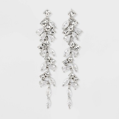 Stone Cluster Linear Earrings - Silver