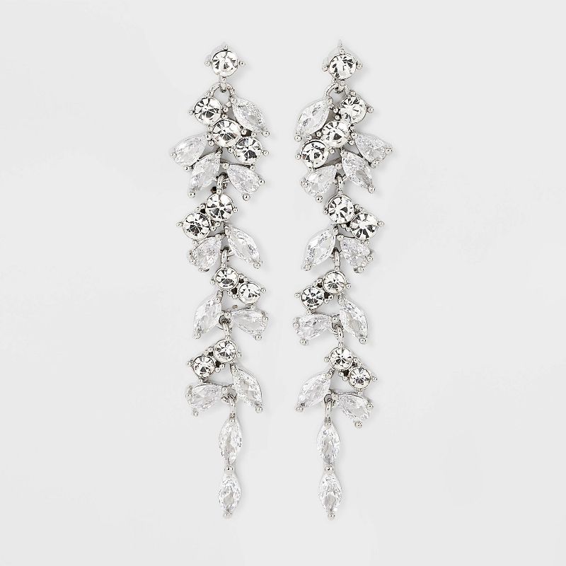 Stone Cluster Linear Earrings - Silver, 1 of 3