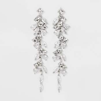 Stone Cluster Linear Earrings - Silver