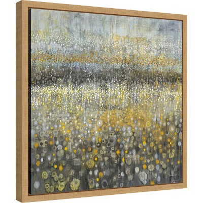 Rain Abstract II Yellow and Gray Canvas Framed Wall Art