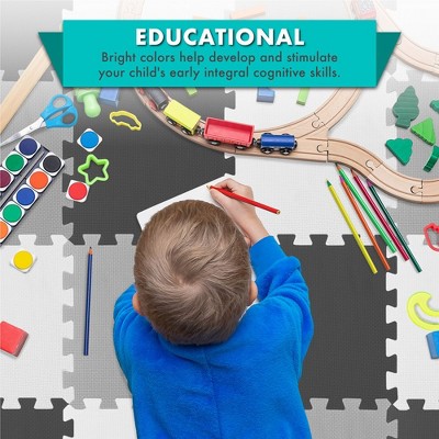 Black, Gray, and White Foam Puzzle Play Mat for Kids