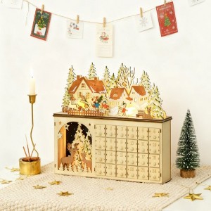 NAYSAYE Christmas Advent Calendar, Wooden 24 Drawers Lighted Village Scene for Table Mantel Reusable Countdown Holiday Gift, Beige, 17.8"*4"*15" - 1 of 4
