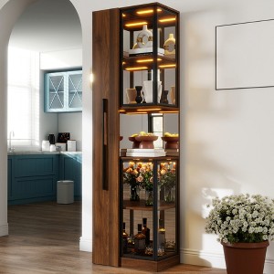 70" Tall Display Cabinet with Glass Door, 5 Tier Wood Freestanding Curio Cabinet, Versatile Kitchen Pantry Cabinet, Display Bookshelf for Home Office - 1 of 4