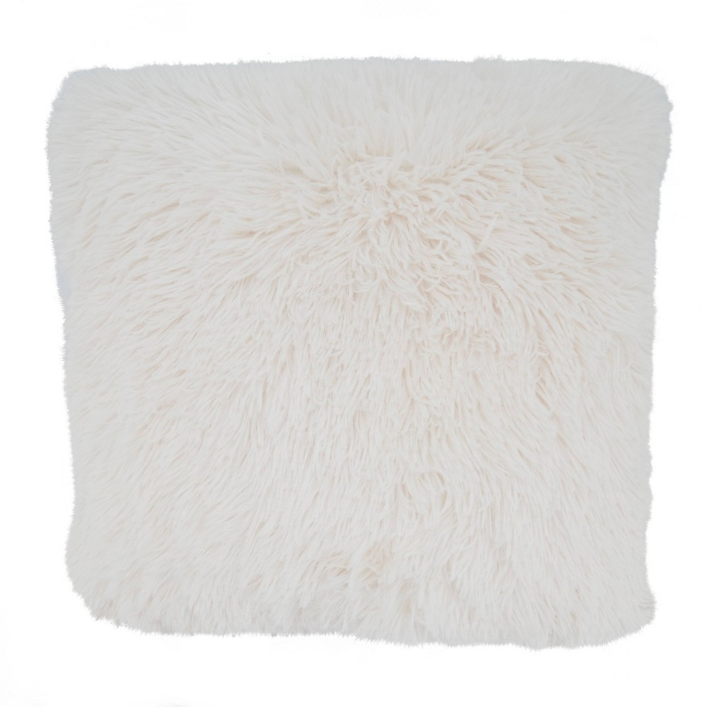 Photos - Pillow 18"x18" Classic Down-Filled with Faux Fur Design Square Throw  Ivory