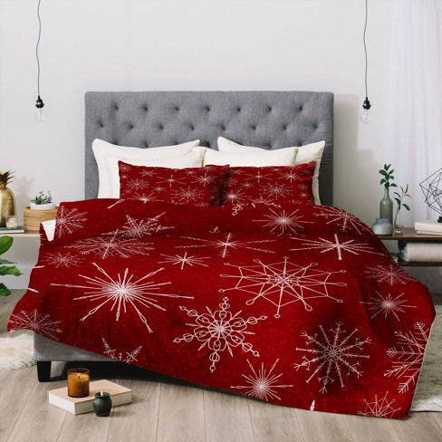 King Snowflakes Comforter Set Red, Snowflake Duvet Cover King