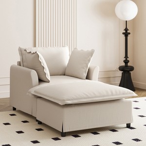 TIRAMISUBEST 2 PC Chaise Lounge Set, Chenille Single Sofa with Movable Ottoman, Upholstered Lazy Sleeper Armchair - 1 of 4