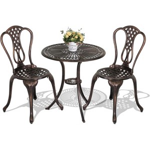 SUGOLD 3 Piece Patio Bistro Set, Cast Aluminum Outdoor Conversation Set, Anti-Rust Easy-Clean Garden Table and Chairs with Umbrella Hole for - 1 of 1