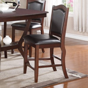 DOMETOUR Dark Brown Wood Finish Set of 2 Counter Height Chairs Faux Leather Upholstery  Seat Back Kitchen Dining Room Chair - 1 of 4