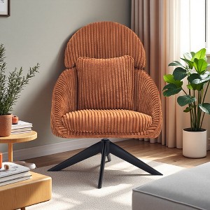 Corduroy Swivel Upholstered High Back Accent Chair with Pillow and Thick Cushion - 1 of 4