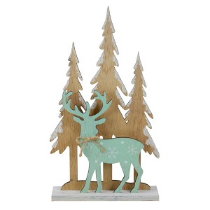 Northlight 10" Natural Wood and Green Reindeer in Woods Christmas Decoration - 1 of 4