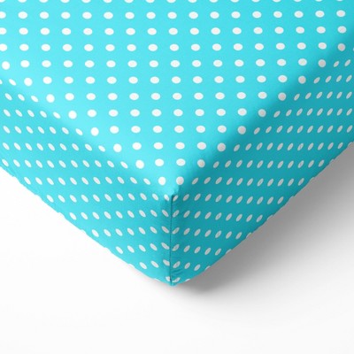 Bacati - Aqua Pin Dots 100 percent Cotton Universal Baby US Standard Crib or Toddler Bed Fitted Sheet