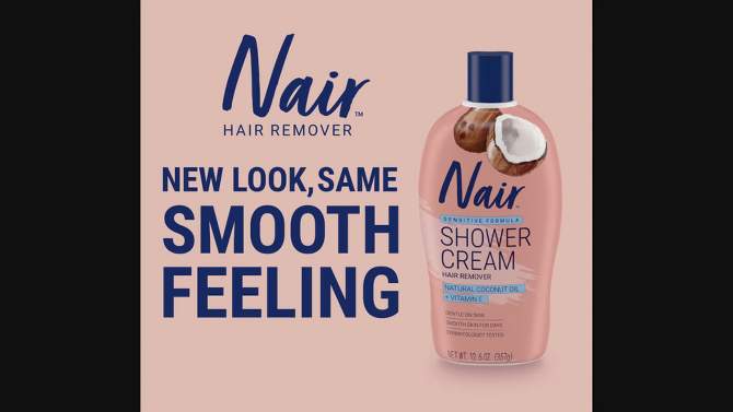 Nair Sensitive Shower Cream Hair Remover with Coconut Oil and Vitamin E - 12.6oz, 2 of 10, play video