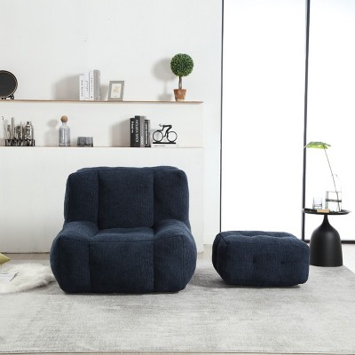 Velvet Bean Bag Chair with Ottoman and Foam Padding, Soft Lazy Sofa for Adults and Kids, Lightweight and Compressed-Baofuwish