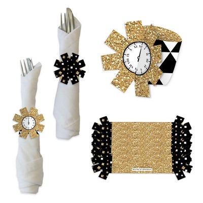 Big Dot of Happiness New Year’s Eve - Gold - New Years Eve Party Paper Napkin Holder - Napkin Rings - Set of 24