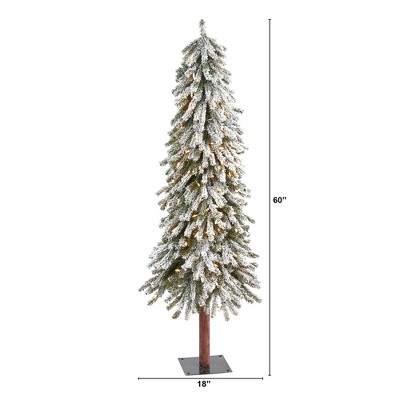5ft White Flocked Slim Artificial Christmas Tree with Clear Lights