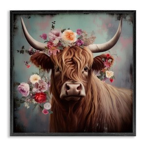Stupell Industries Cow with Vintage Florals Framed Giclee Art - 1 of 4