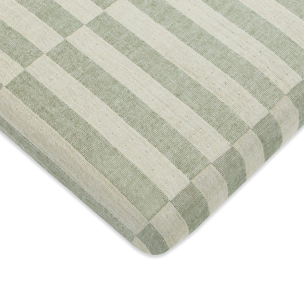 Photos - Bed Linen Babyletto Muslin All-Stages Midi Crib Sheet, GOTS Certified Organic Cotton - Moss Stripe