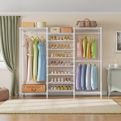 White Heavy Duty Freestanding Garment Rack with Adjustable Shelves