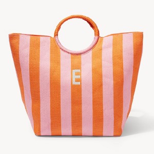 Personalization Mall Tropical Tides Initial Paper Straw Striped Bag, Orange - 1 of 4